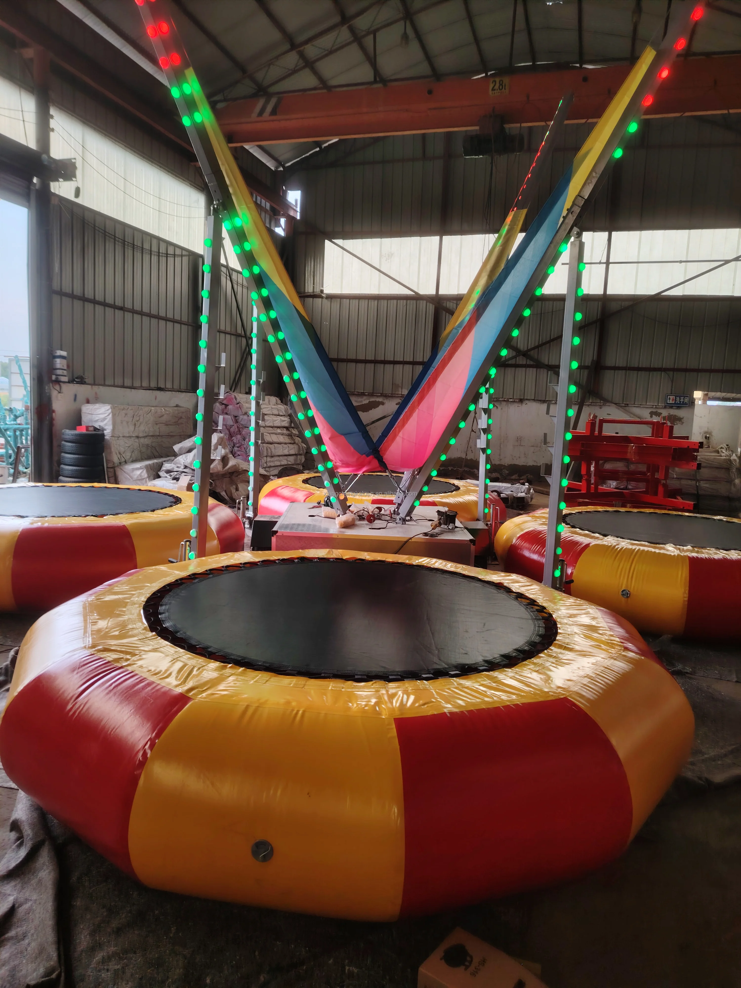 8x8x6m Electric 4-Person Inflatable Bungee Trampoline with Light Outdoor Commercial Large Kids Jumping Equipment