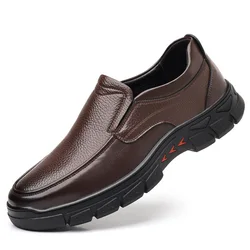 New Cowhide Slip-on Platform Loafers Men Designer Soft-soled Men's Driving Shoes Fashion Lightweight Business Dress Shoes Male