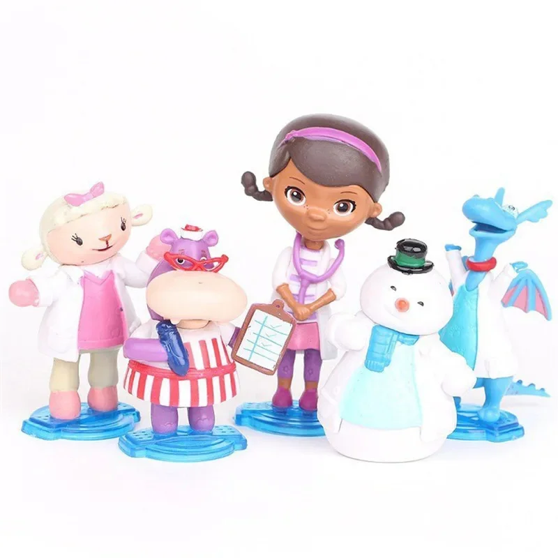 5pcs/lot 5-8cm Doc Mcstuffins Figures Doctor Lambie Sheep Stuffy Dragon Hallie Hippo Chilly Snowman Model Toys Gift