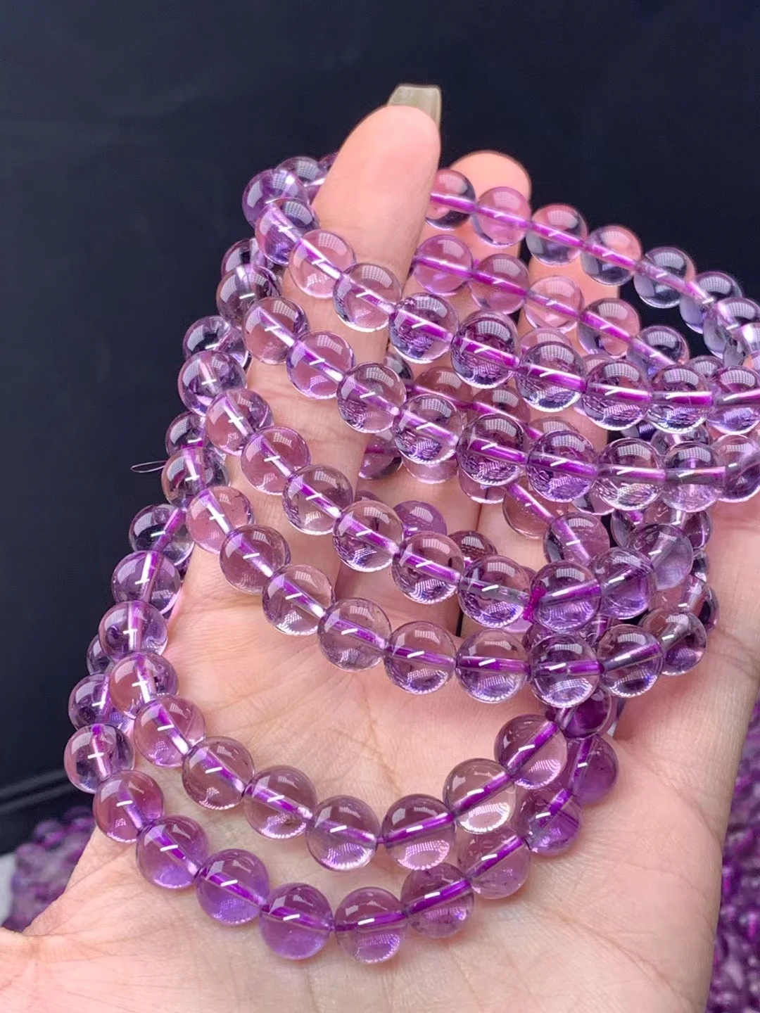 Natural Purple Lavender Amethyst Quartz Crystal Bracelet 8.5mm Clear Round Beads Woman Men Crystal Lavender Amethyst AAAAAA