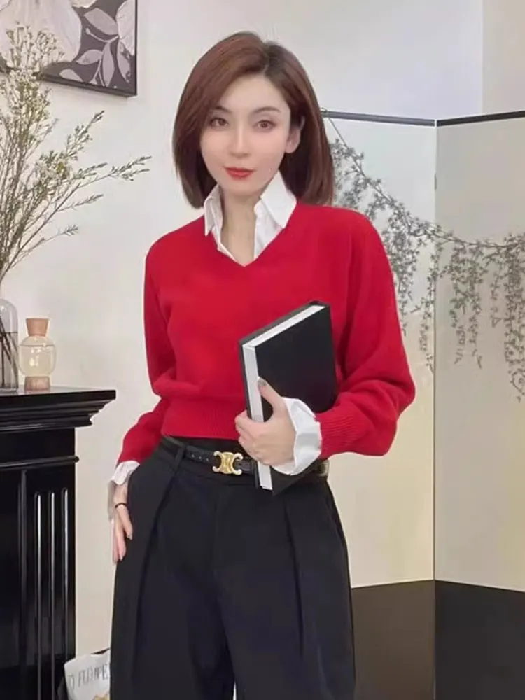 เสื้อสเวตเตอร์ถักไหมพรมเนื้อนุ่ม สวมใส่สบาย ดีไซน์สีสันสดใส นุ่มสบาย ใหม่ล่าสุด เหมาะสำหรับใส่เป็นเสื้อตัวในสำหรับผู้หญิง แฟชั่นสำหรับใส่ไปทำงาน