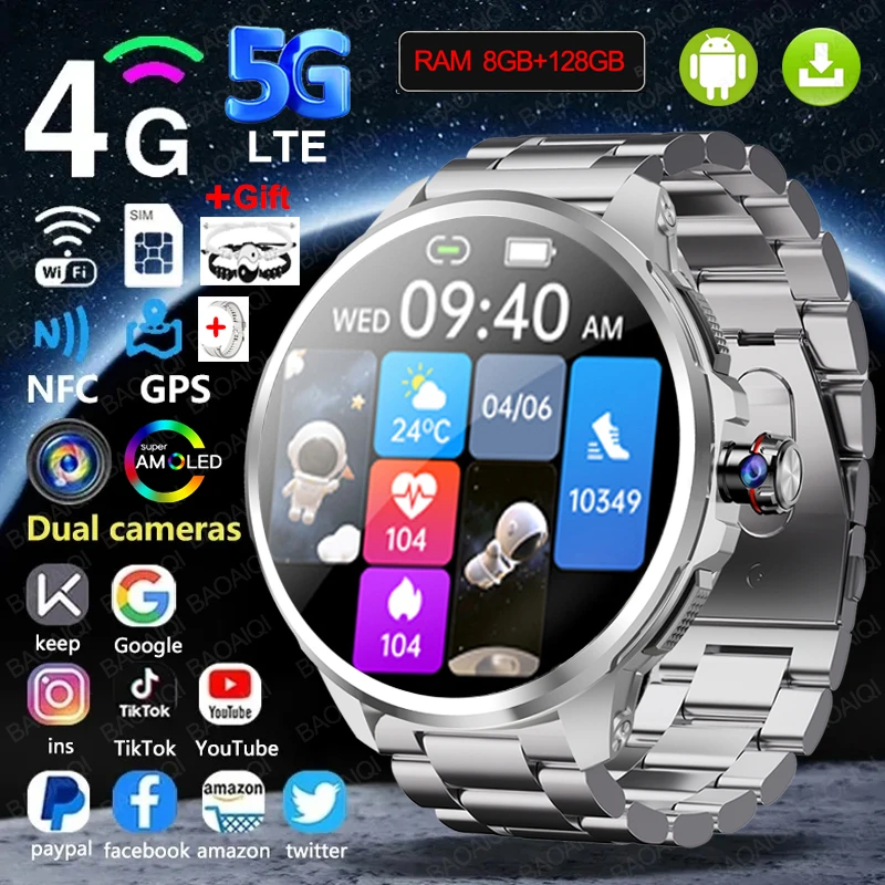 

5G/4G Full Network Smart Watch 1.95 inch 720*720 Big Screen HD Video Call 8GB+128GB RAM Google Play WIFI GPS Sim Card Smartwatch
