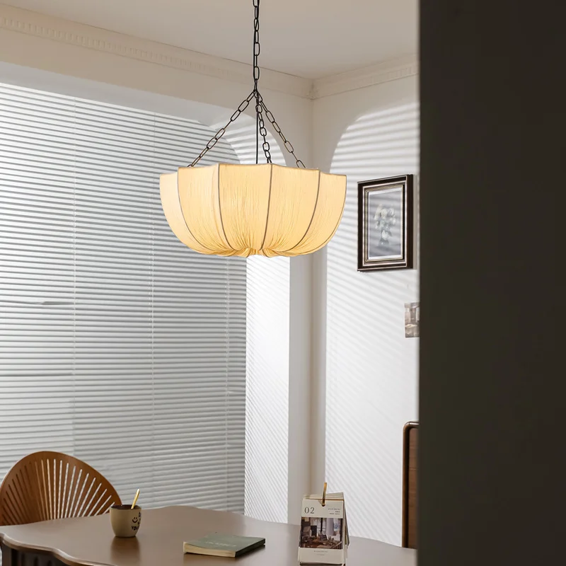 LINCCW Minimalist Wabi Sabi Fabric Chandelier Living Dining Room Bedroom Pendant Lamp Lustre RestaurantBar Hanging Light Fixture