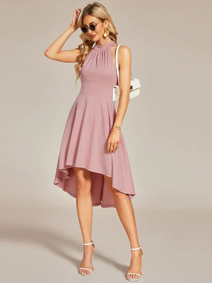 Halterneck Fashion Knee-Length A-Line Sleeveless Midi Cocktail Dresses