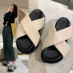 Summer Height Slides High Up to 5cm Heel Woman Slippers Off White Sandals Rubber Open Toe Shoes for Women 2024 Easy Wears Casual