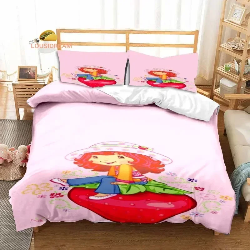 

3D Print Strawberry Cartoon Shortcake Bedding Set Boys Girls Twin Queen King Size Duvet Cover Pillowcase Bed boys Adult Bedroom