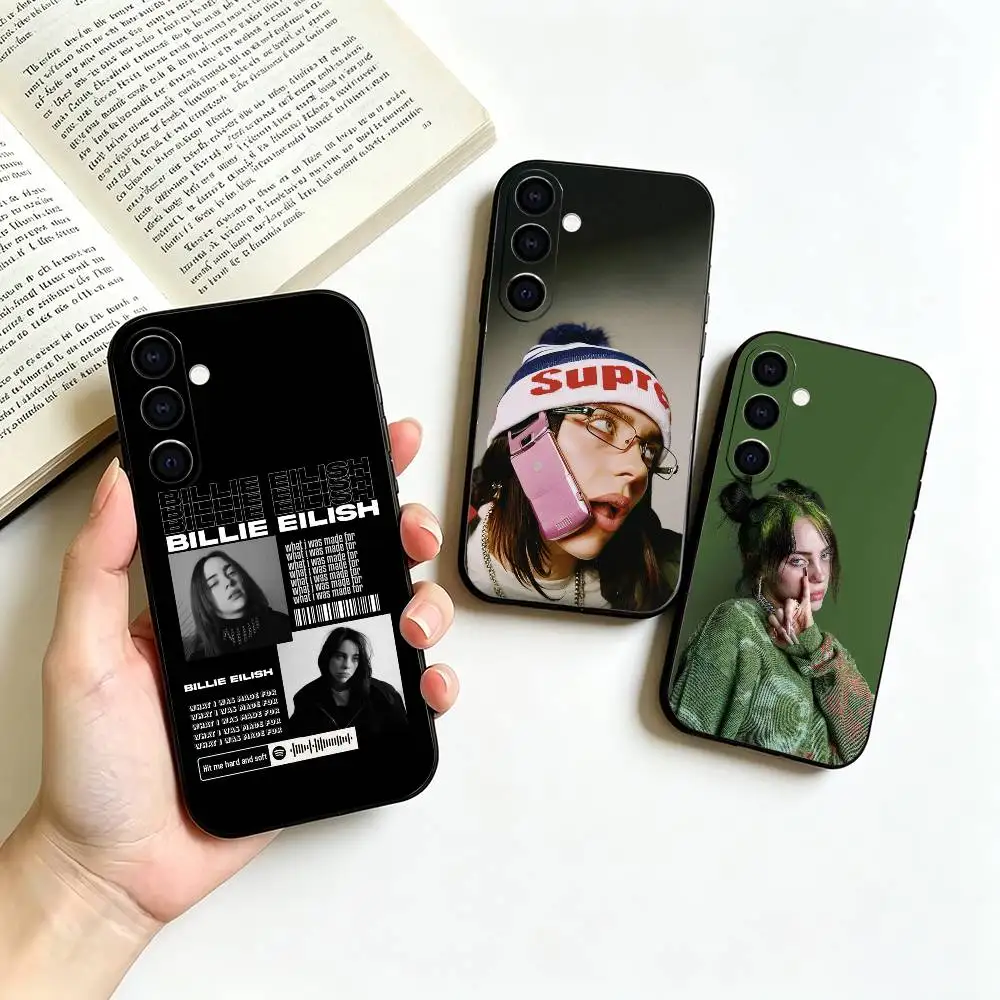 Funda de silicona suave negra para teléfono Samsung Galaxy A73, A42, A72, A70, A53, A52, A51, con diseño de la joven y poderosa cantante Billie Eilish
