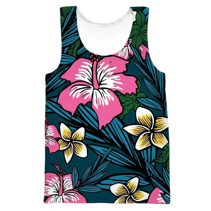 Hawaii Men's Tank Top Hawaiian Tropical Plant Leaves Graphic Printed Vest Daily Casual Beach Tops Funny Streetwear Boys Tees 4XL
