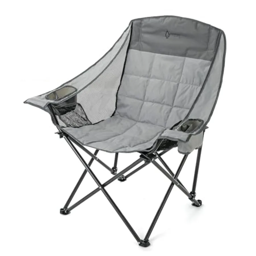 

Oversized Folding Camp Chair w/Adjustable Double Sized Cup Holder Mesh Sides Inner Pockets Carry Bag 300 LBS Weight Capacity