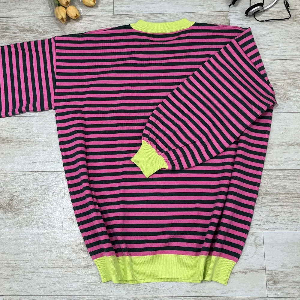 Pullover Top Unisex Sweater Pullover Crew Neck Loose Fit Men Hip Hop Casual Striped Women Long Sleeve Oversized Sweatshirt Shirt