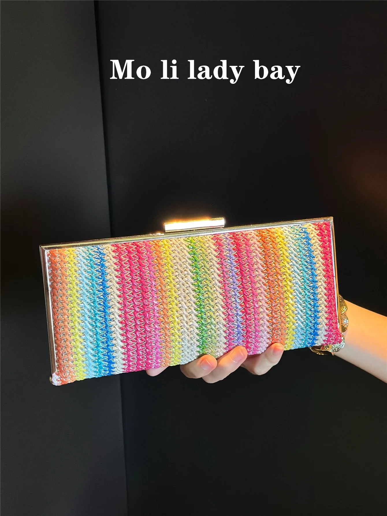

Fashion Colorful Square Bag Woven Striped Clutch Purse Women Handbag Luxury Banquet Bag Female Shoulder Crossbody Bag