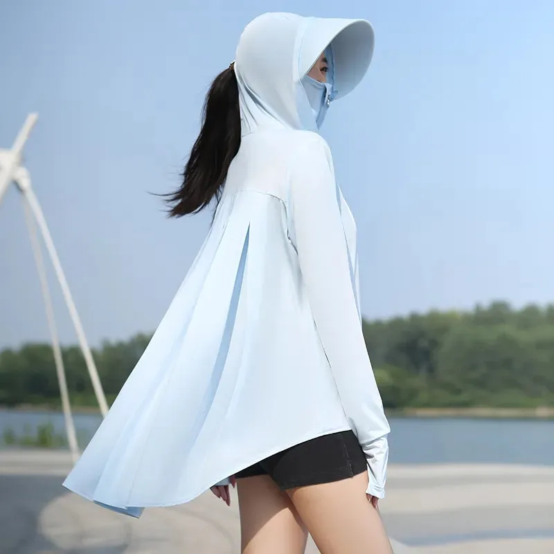 Protetor solar Roupas Femininas 2023 New Summer Ice Silk Respirável Sun-Protective Clothing Outdoor Electric Car Thin Coat Top