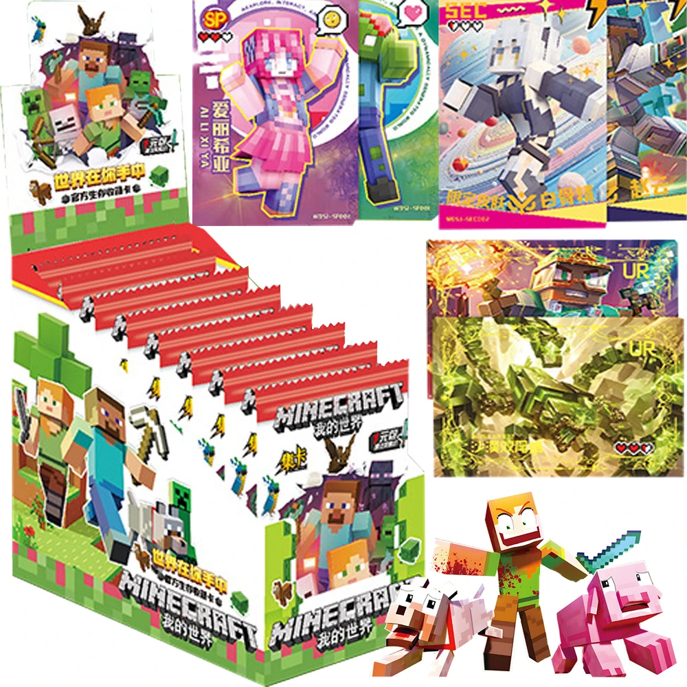 Minecraft Collection Cards for Children Pixel Block Adventure Sandbox Game Classic Characters Element Cards Periphery Toys Gifts