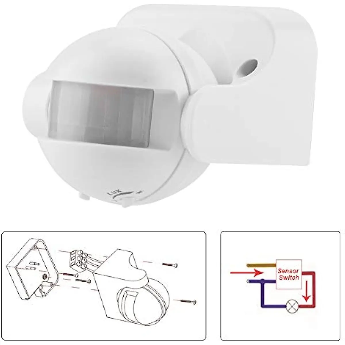 PIR Motion Sensor Light Switch, Motion Detector Sensor Light Wall Switch Angle Adjustable for Lighting Detector Sidewalk Outdoor