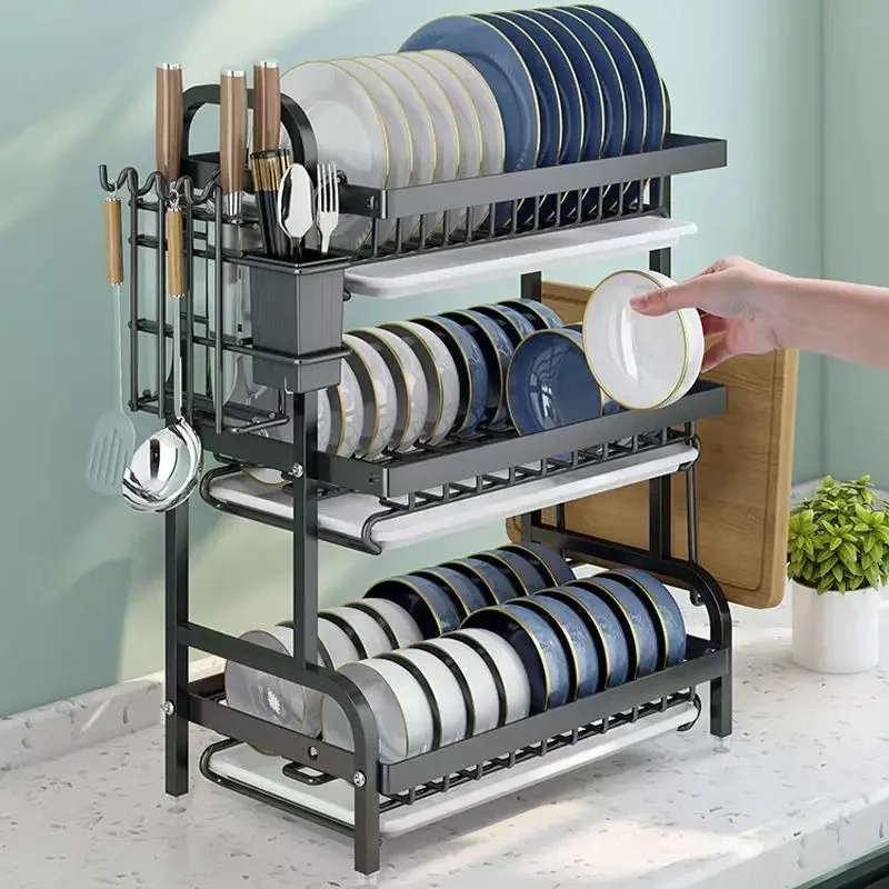 Large Rust-Proof Dish Drainer with Utensil Holder Drying Shelves Dish Drying Rack Multi Layer Kitchen Drainboard Set Organizer