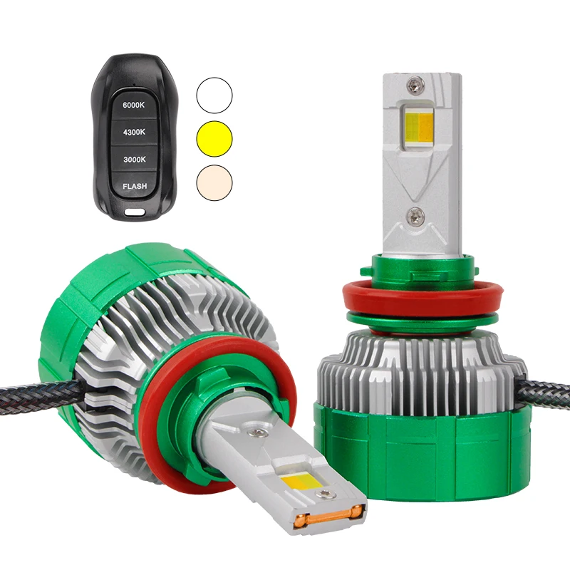 

K14 H11 Led Headlights tricolor 6000K 3000K H1 H3 H4 H7 Led Canbus 9005 9006 9012 strobe light for Car Light Headlamp