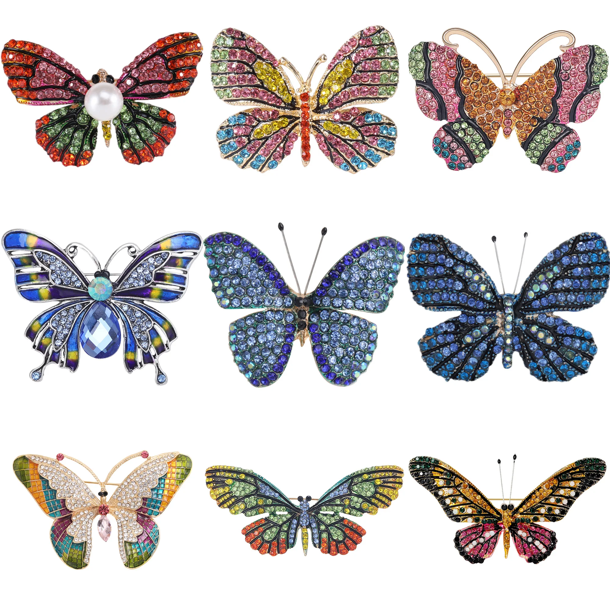 Rhinestone Butterfly Brooches for Women Unisex Enamel Insect Pins Banquet Party Backpack Gifts Jewelry Accessories