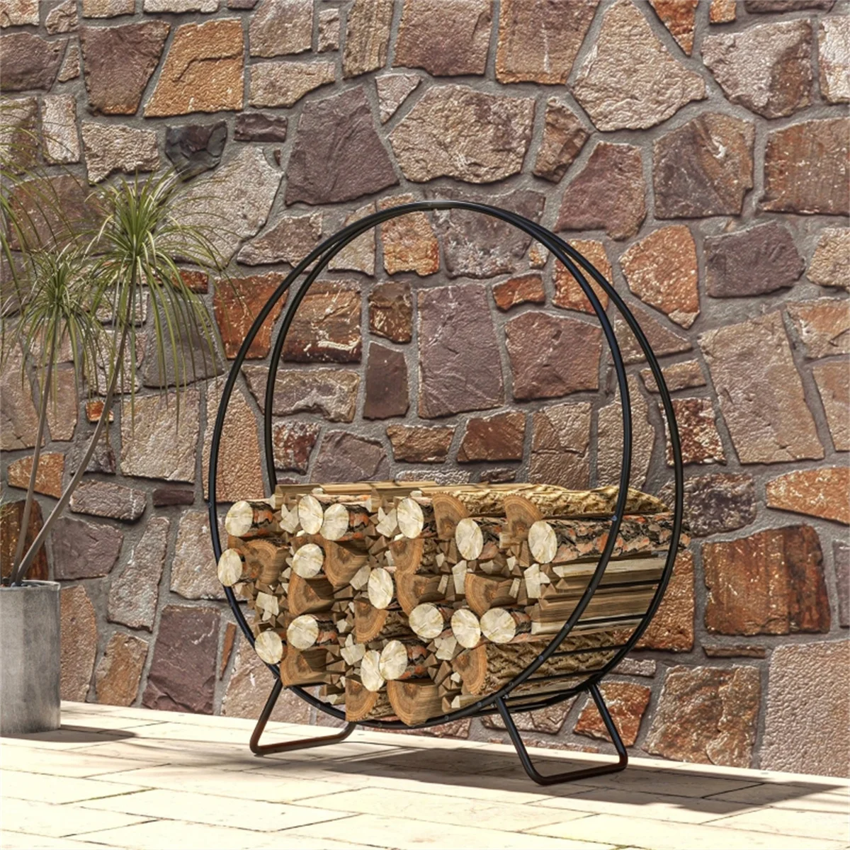 Black Firewood Rack Heavy Duty Wood Storage Holder Outdoor Furniture