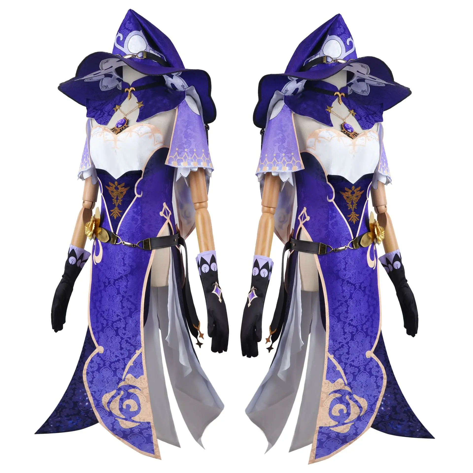 Disfraz de Genshin Impact Lisa Minci para mujer adulta, traje de fiesta de noche, vestido, peluca, sombrero, uniforme, juego de Halloween, Anime