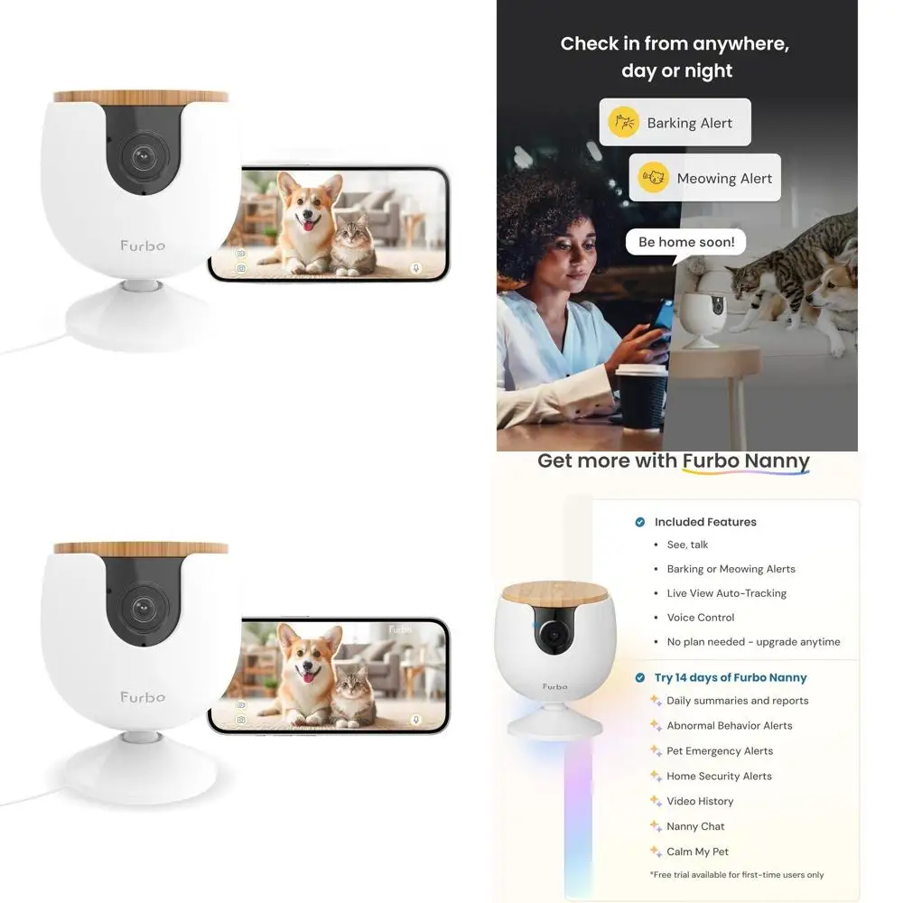 

Умная камера для домашних животных с оповещениями о лаях/мяукань, отслеживанием питомцев, двусторонней аудиосвязью, без необходимости подписки