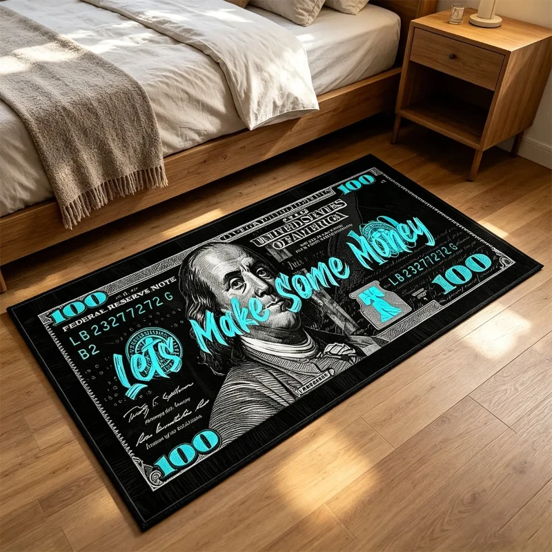 VIKAMA American $100 USD Carpet Anti Slip Washable Fun Money Floor Mat Bedroom Living Room Home Decoration