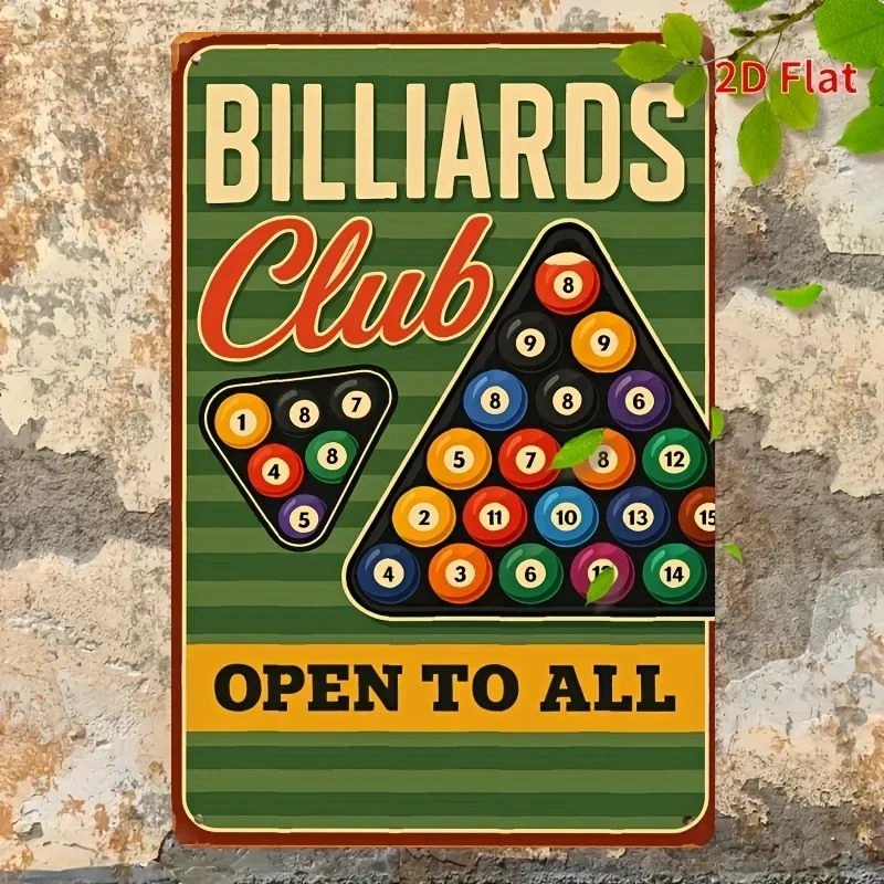 Vintage Billiards Club Metal Wall Art - Retro Tin Sign with Colorful Pool Balls Design & 