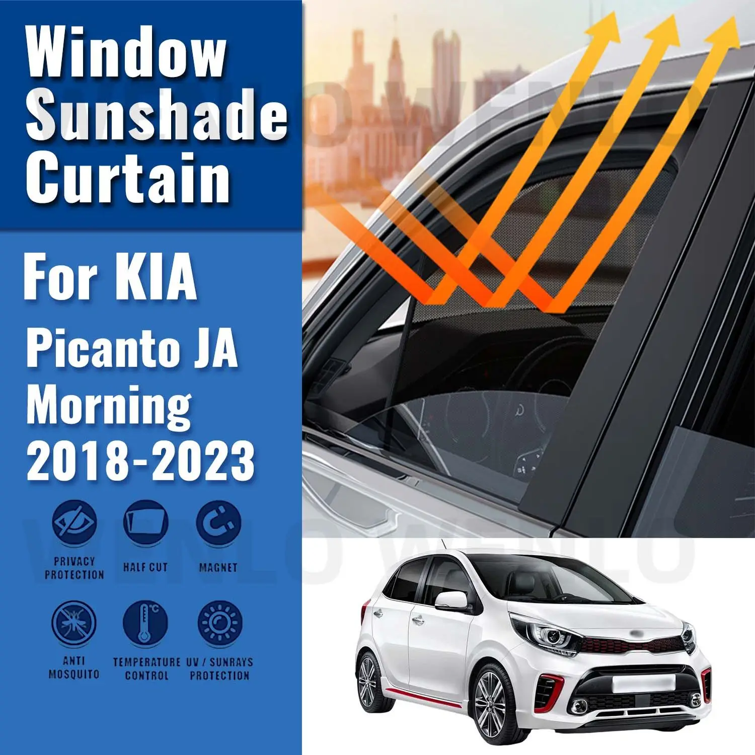 

For KIA Picanto JA Morning 2018-2023 Car Sun Visor Accessories Window Windshield Cover SunShade Curtain Mesh Shade Blind Custom