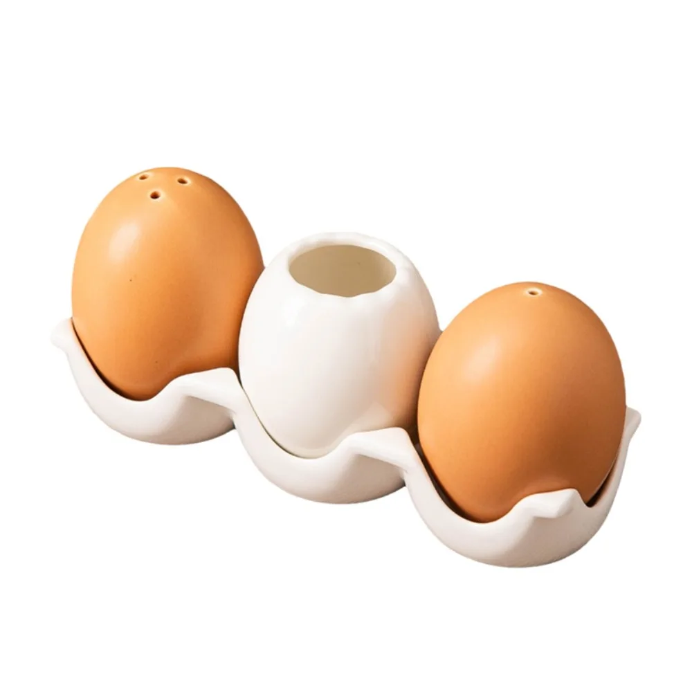 

Ceramic Simulated Egg Spice Jar Set Mini Underglaze Painting Salt and Pepper Bottle With Storage Tray Seasoning Jar Restaurant