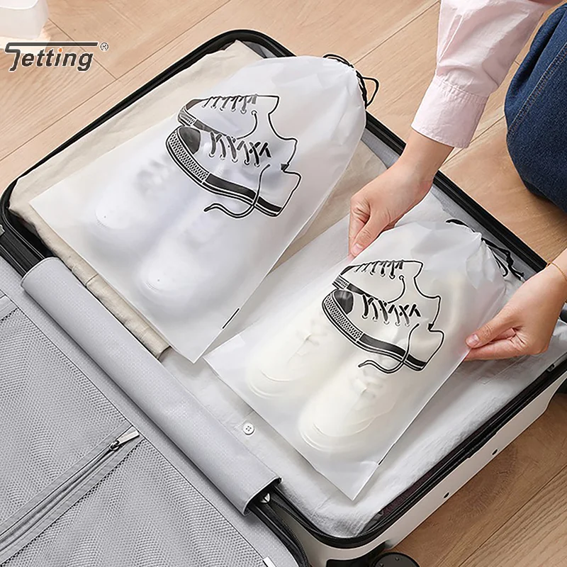 2Pcs Portable PE Transparent Shoes Storage Bag Travel Packing Drawstring Pouch Foldable Waterproof Dust-proof Home Shoes Bags