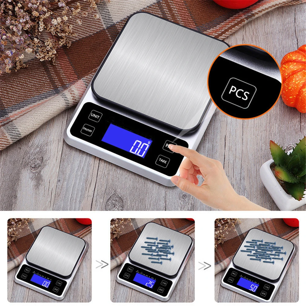 5KG/0.1g Kitchen Scales Smart Weighing Food Balance Electronic Digital Scale 10KG/1g Stainless Steel Panel for Cooking Baking