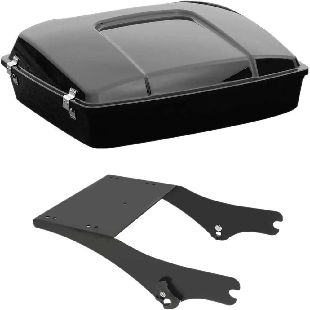 

5.5 Vivid Black Razor Motorcycle Trunk Box & Black 2 Up Mounting Rack Fit For Harley Touring 1997-2008 Road King Road Glide