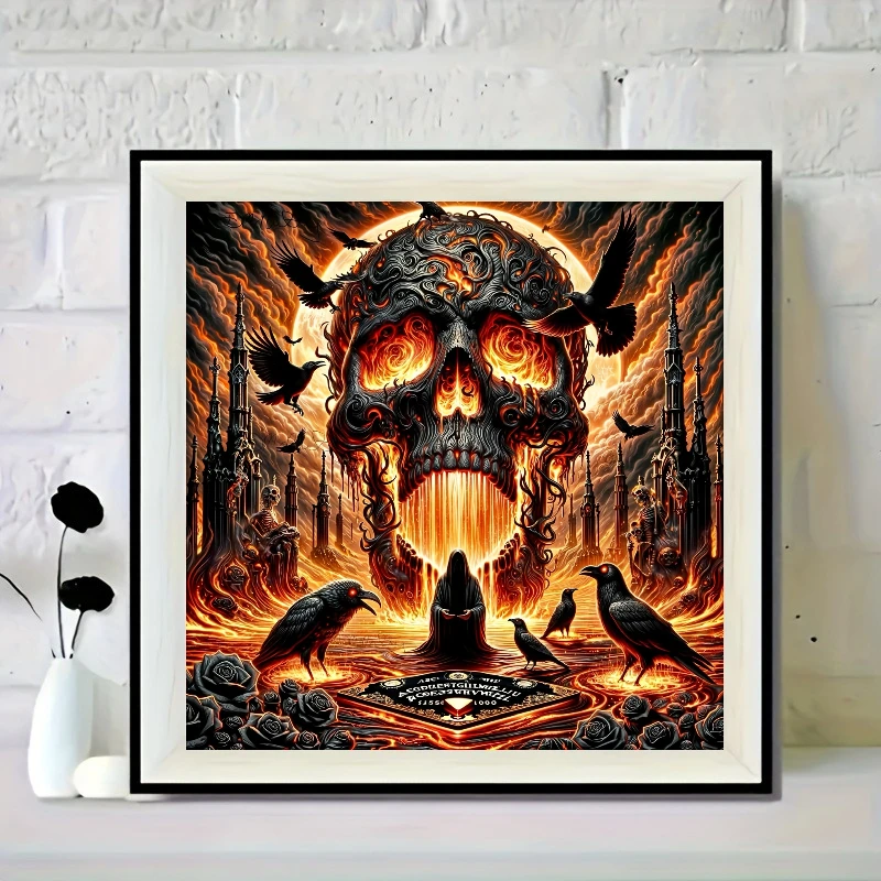 Paint By Numbers Flame Skeleton Crow DIY Frameless HandPainted Wall Art Coloring Painting for Living Room Home Decoration