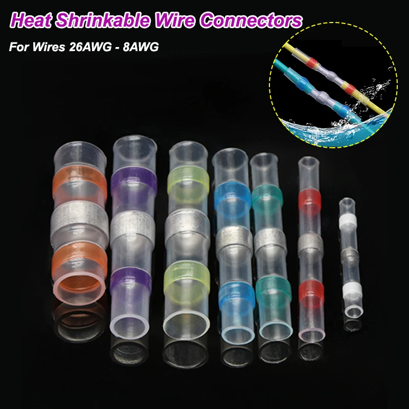 

3:1 Heat Shrinkable Tube Waterproof Solder Ring Wire Connectors Awg26-8 Insulated Butt Bushing Electrical Splice Terminal