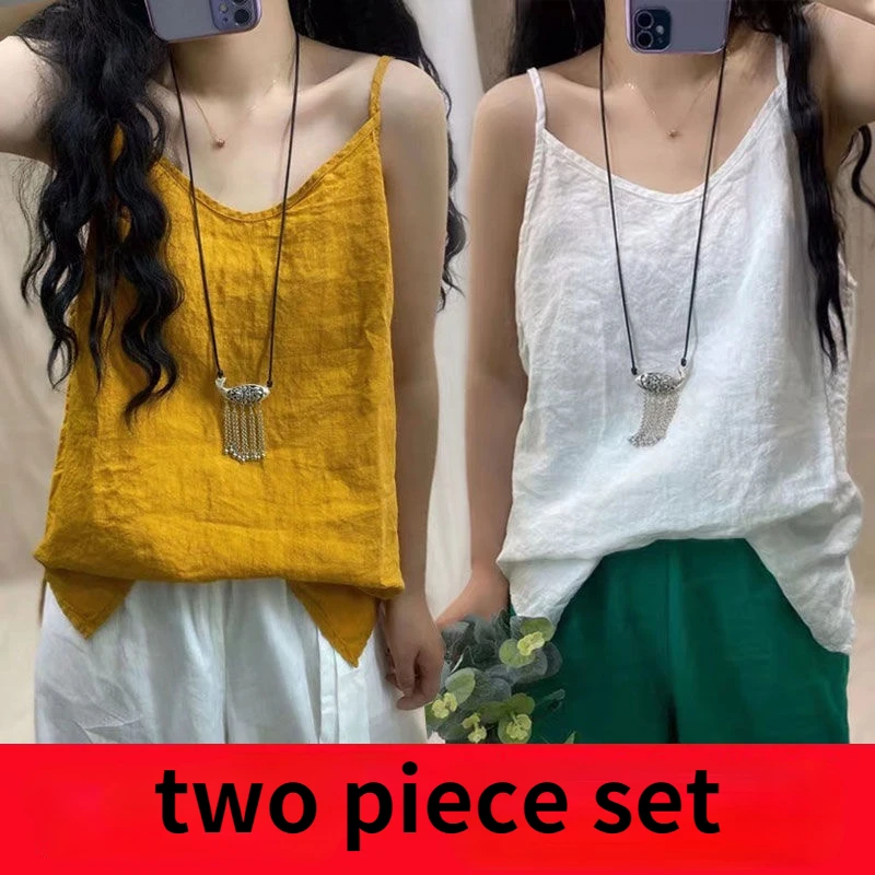 Tops de Verano Holgados de Algodón para Mujer, Blusas sin Mangas con Cuello en V de Color Liso, Camisetas Básicas con Tirantes, Ropa de Mujer