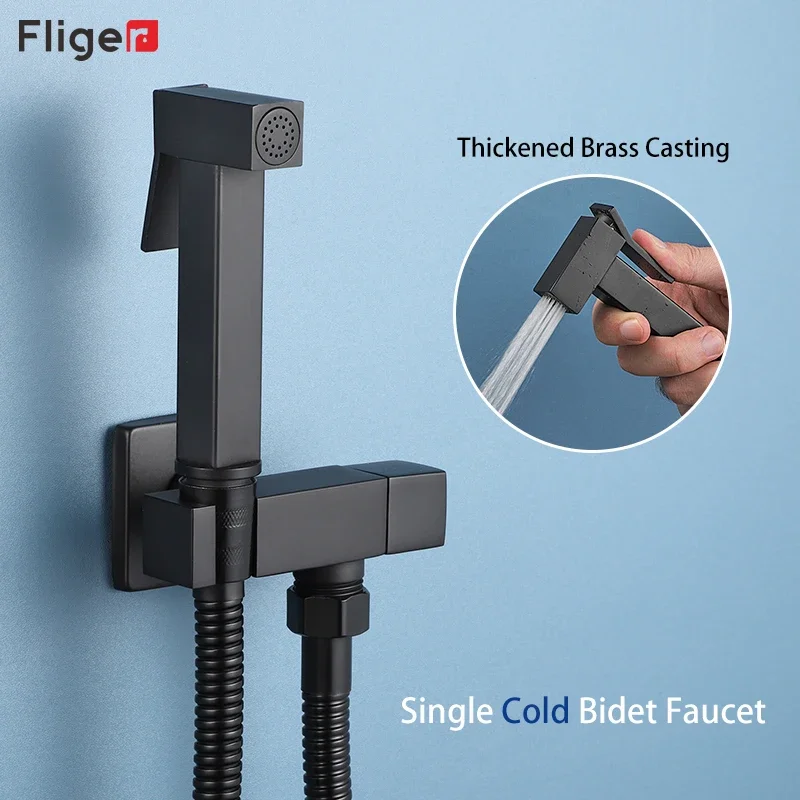 Fliger Black Bidet Faucet Handheld Toilet Bidet Faucet Sprayer Brass Bathroom Hygienic Shower Single Cold Water Shower Head