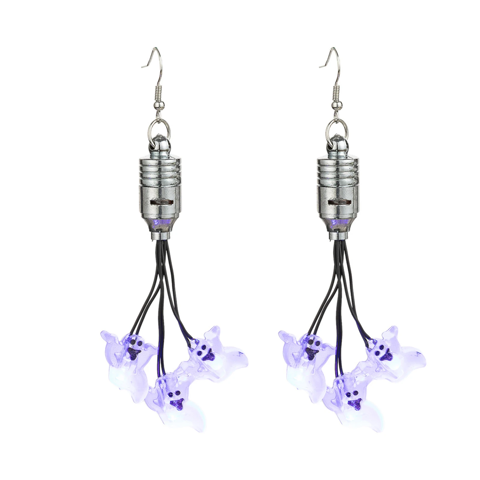 LED Halloween Ghost Earrings Fashion Light-up Cartoon Ghost Drop Earrings Flashing Unisex Party Accessory