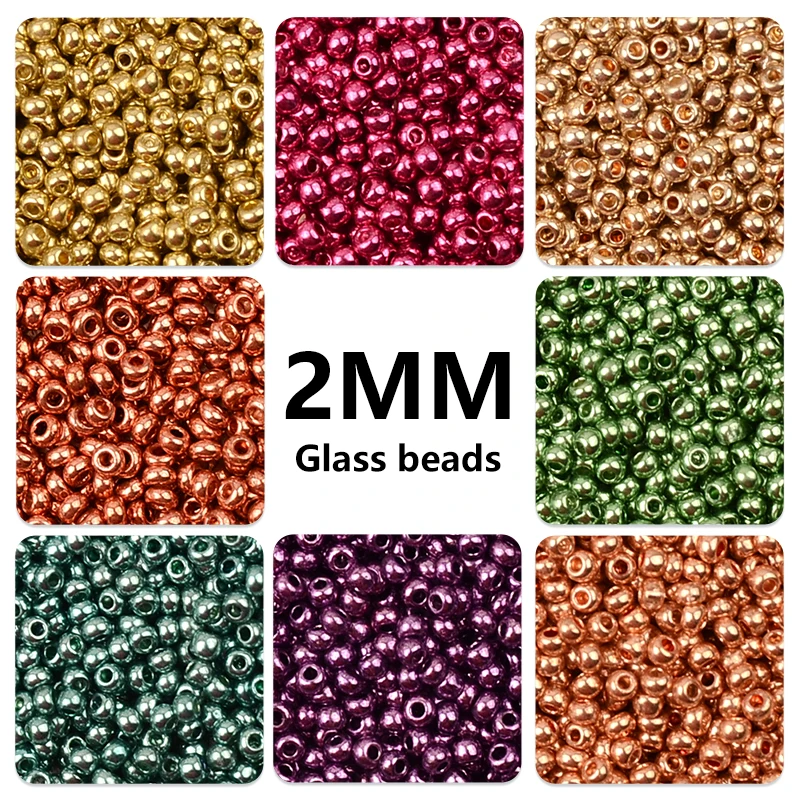 Approx.2000pcs 2mm Matellic Charm tohum boncuk çek cam boncuk takı yapımı için DIY bilezik kolye boncuk DIY dikiş el sanatları