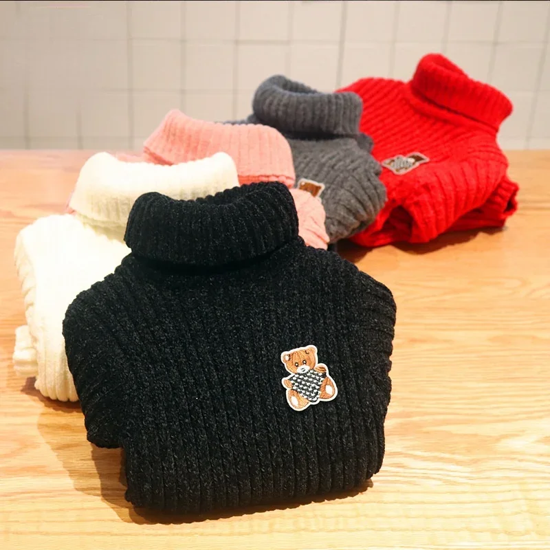 

2T-8T Pure Color Winter Boy Girl Kid Thick Knitted Bottoming Turtleneck Shirts High Collar Pullover Sweater Toddler Boy Sweaters