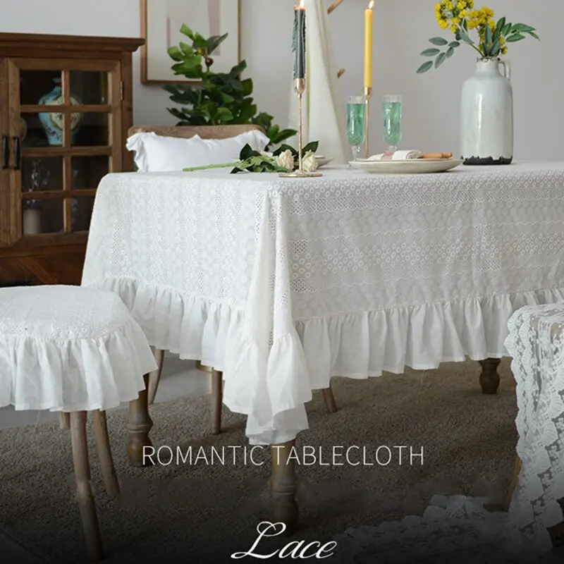 

French Tablecloth,white Lace,openwork Embroidered Lace-edged Cotton Tablecloth for Coffee Table,balcony Garden Decoration Cover