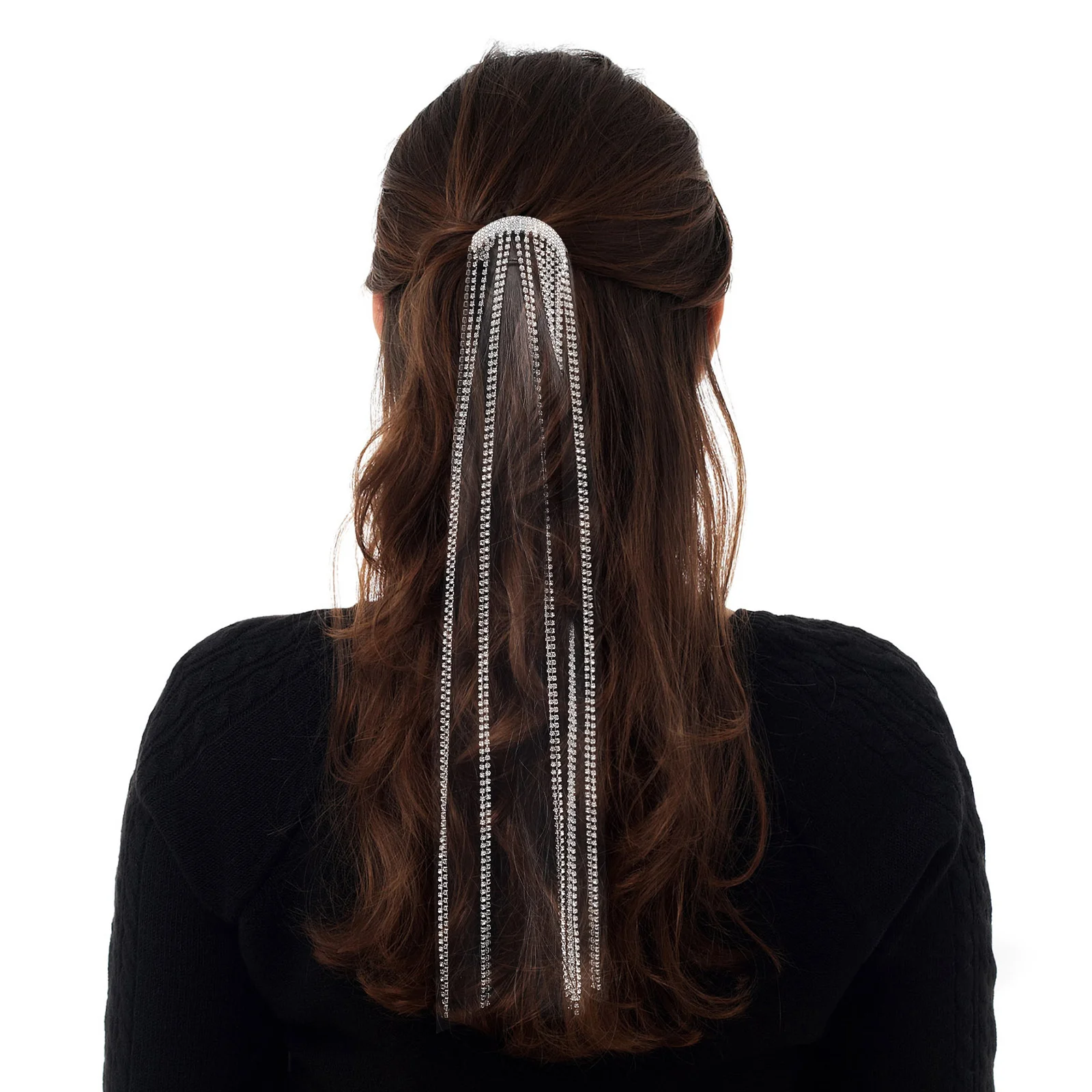 

Rhinestone Clip Long Tassel Sparkly Hair Styling Clamp Smooth All-Match Decorative Hairpin Fashion Hair Accessories