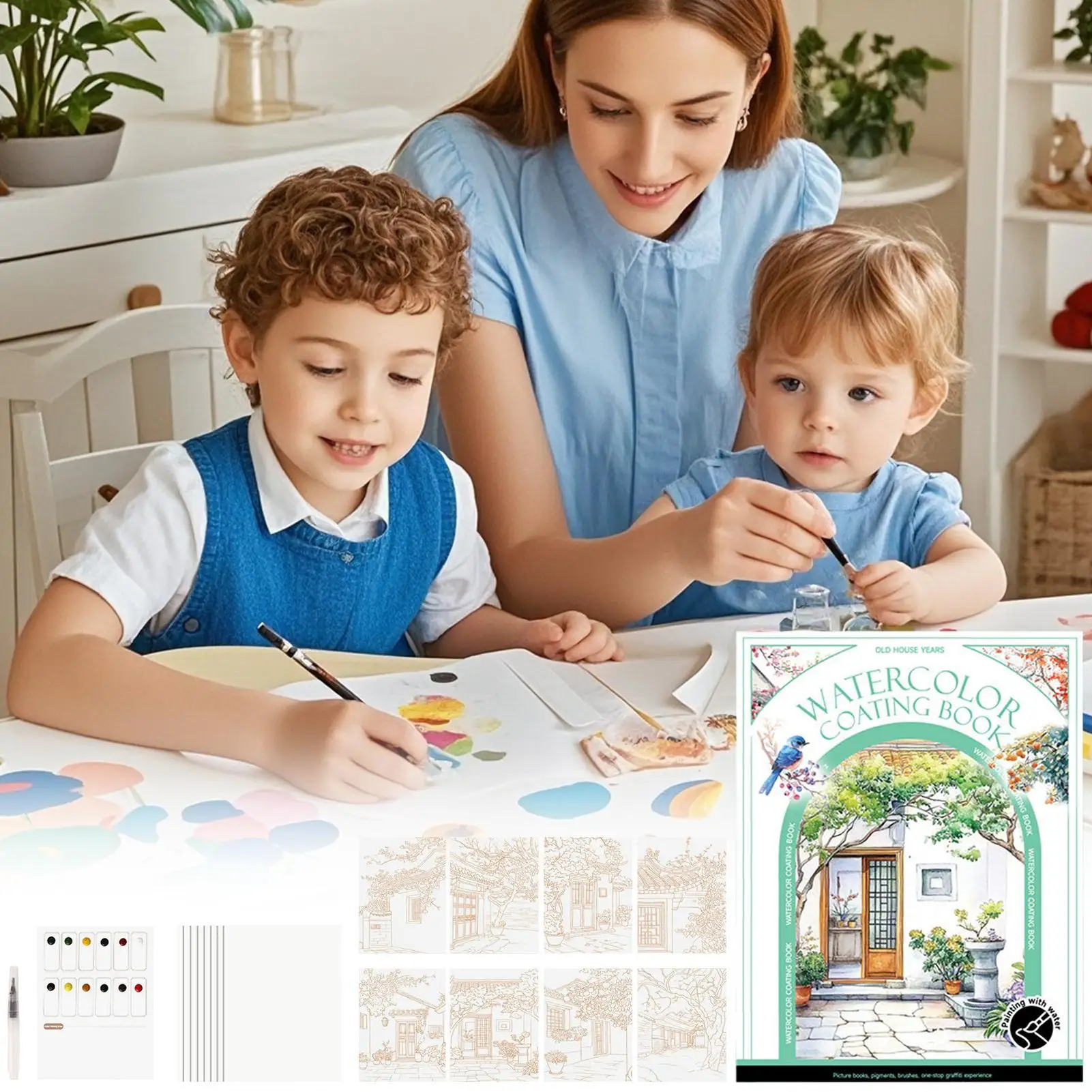 Water Coloring Book 3-Fold Sketchbook Portable Watercolor Painting Book Art Supplies For Beginners Artists Home School Travel