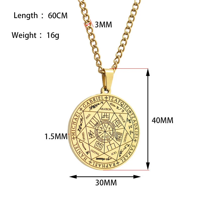 Stainless Steel 7 Archangels Amulet Pendant Necklaces for Men Women Vintage Rune Summon Magic Circle Seal Tag Neck Chain Jewelry