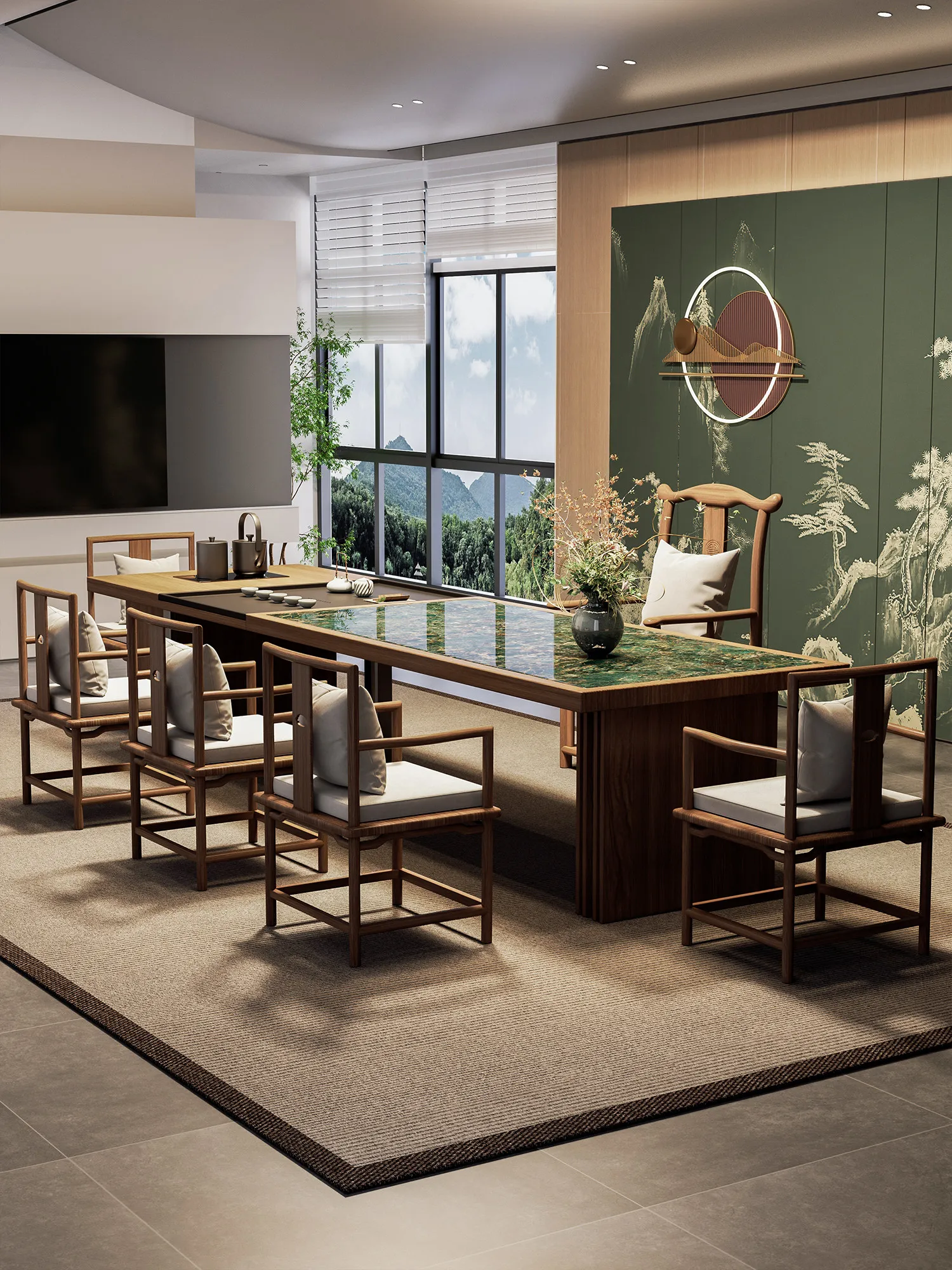 CX Light Luxury High-End Stone Tea Table Solid Wood Tea Table Conference Table Integrated for Home Use