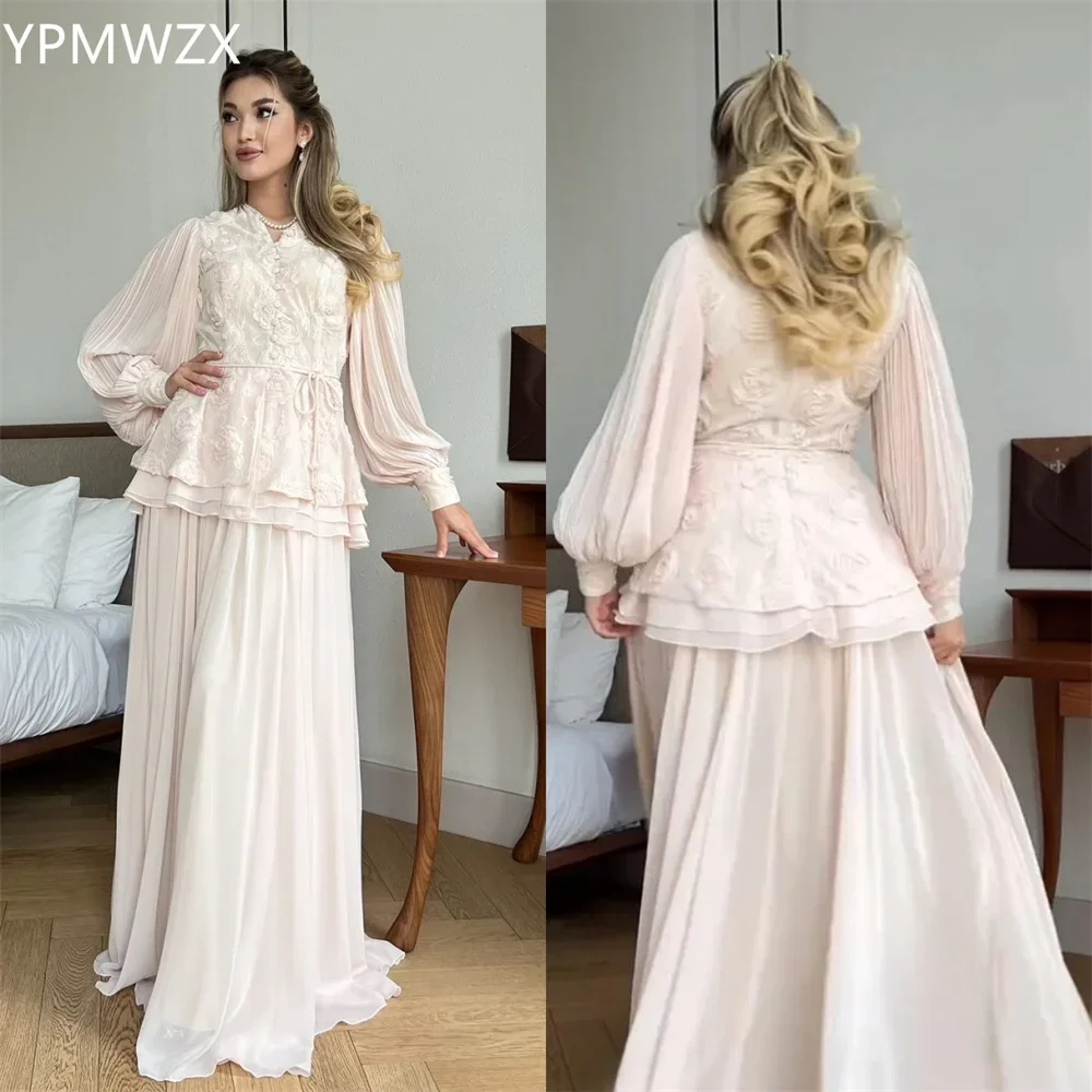 

Customized Evening Dress Party Occasion Women Prom Gown YPMWZX V-neck A-line Floor Length Skirts Draped Layered Print Bespoke Oc