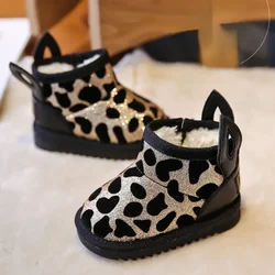 Botas de nieve con estampado de leopardo Para niño y niña, botines cálidos con orejas bonitas, de felpa, Invierno