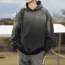 American Vintage Aged Washed Hooded Sweatshirt Gradient Color Heavyweight Top Street Loose Hoodie Men Women Clothing