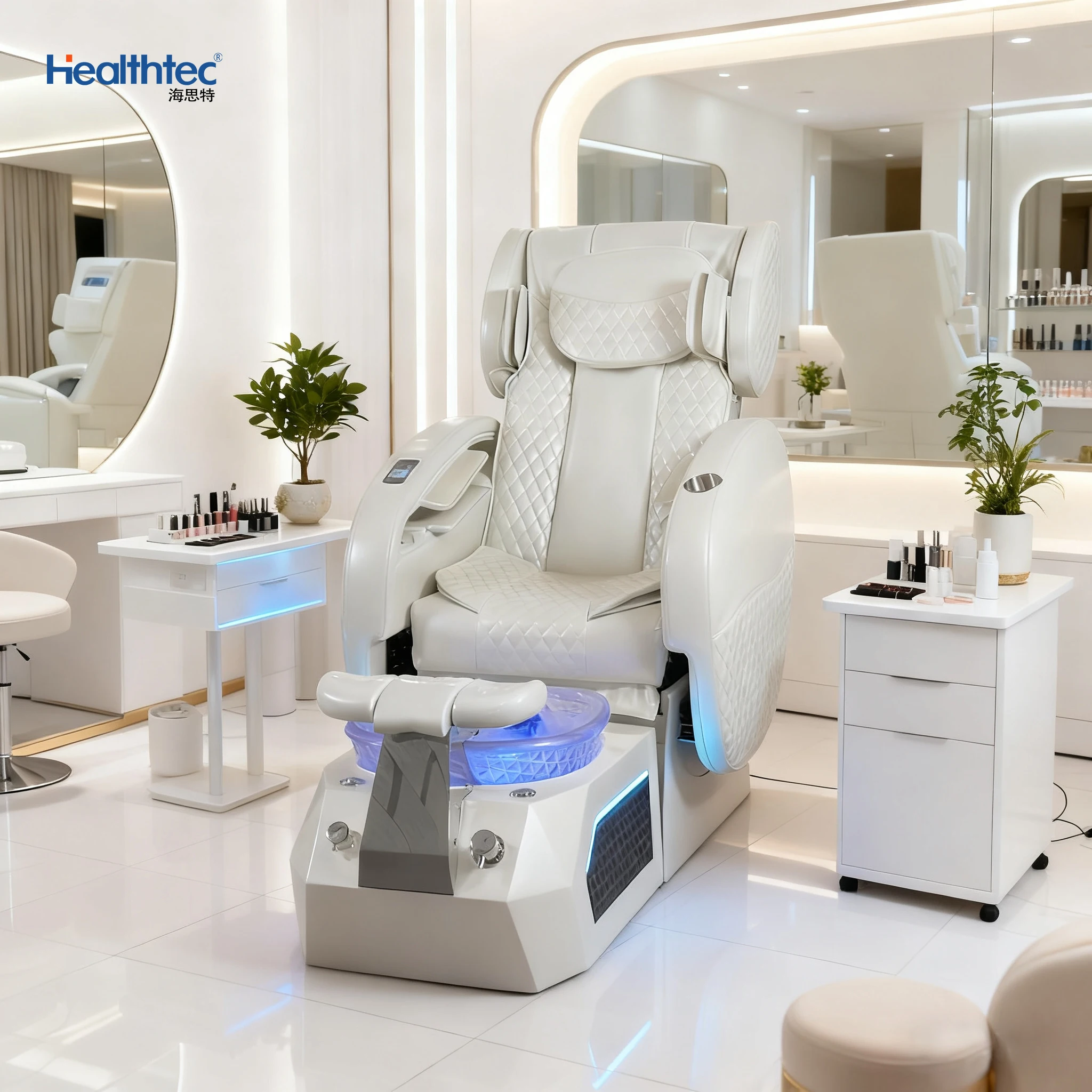 Healthtec New Arrival White Massage Pedicure Spa Chair for Nail Salon