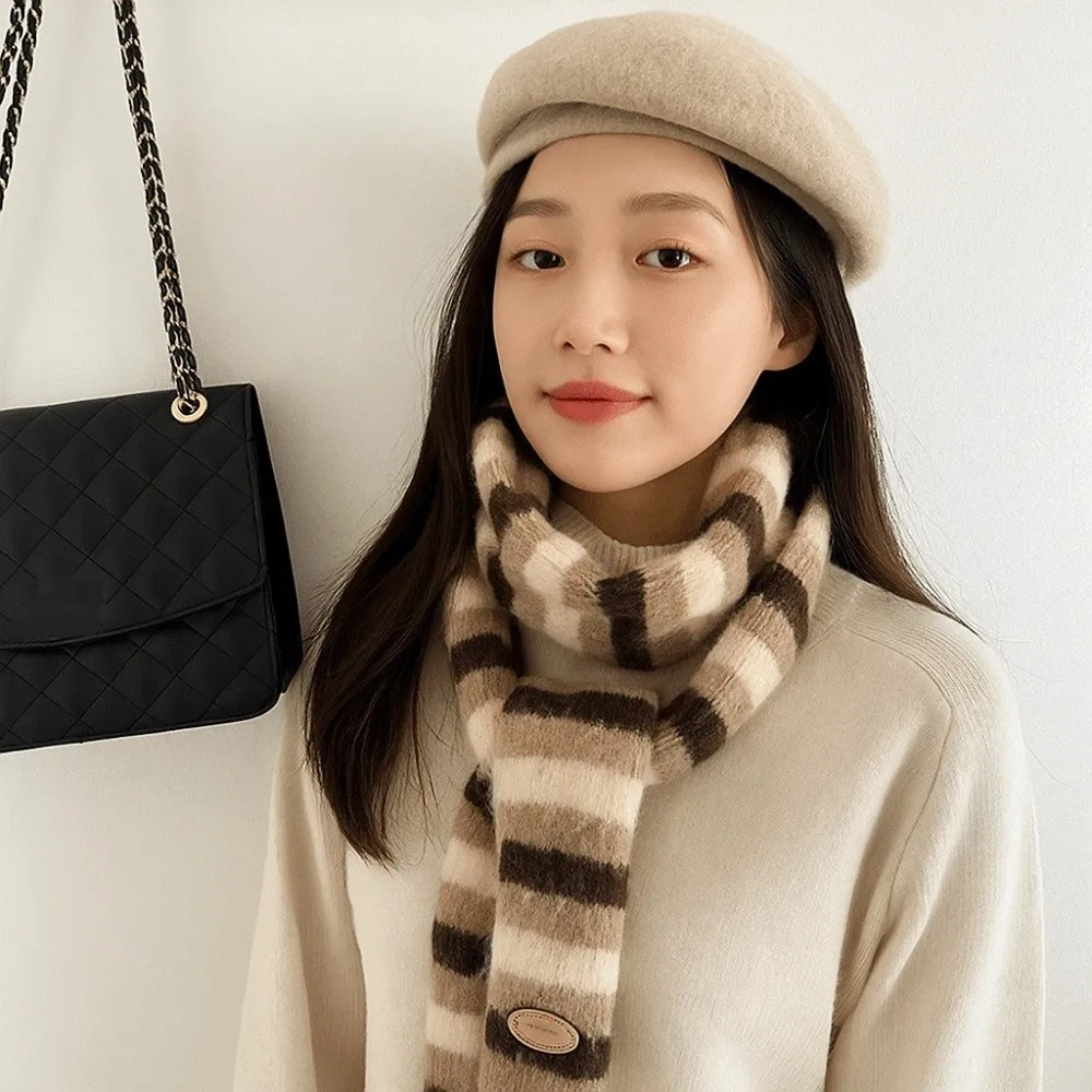 

Soft Korean Style Striped Scarf Narrow Thickened Cashmere Knitted Scarf Windproof Neck Warmer Winter Shawl Student