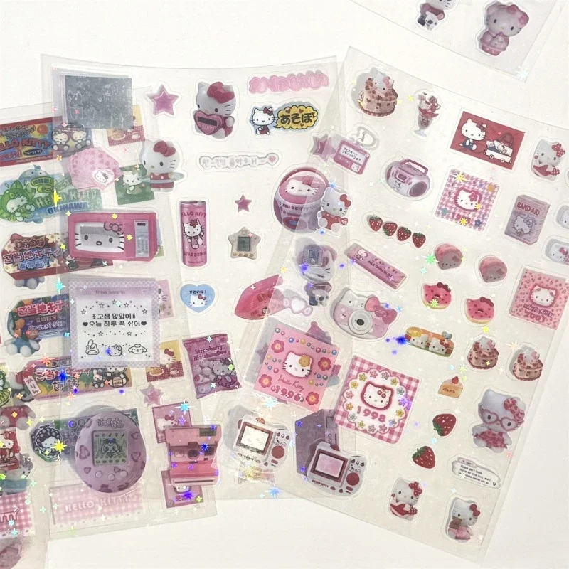 

4PCS Cartoon Cute HelloKitty Cut Film Stickers Flashing Laser Stars Decoration Mobile Phone Shell Stickers Wholesale