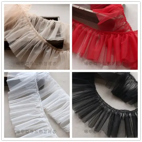 15cm 와이드 화이트 레드 베이지 Pleated 메쉬 레이스 패브릭 프릴 트림 수 놓은 칼라 리본 바느질 의류 스커트 Splicing 소재
